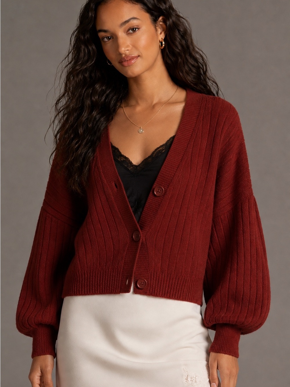 Anthropologie NEW Ribbed Button-Front Cardigan sweater XL fall cozy chic academi